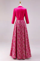 Laden Sie das Bild in den Galerie-Viewer, Fuchsia Satin Brautmutterkleid mit Blumenmuster und Ärmeln