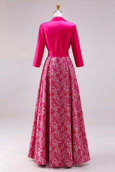 Fuchsia Blumen A-Linie Satin Langes Mutter der Braut Kleid mit Schleife