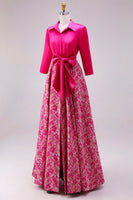 Laden Sie das Bild in den Galerie-Viewer, Fuchsia Blumen A-Linie Satin Langes Mutter der Braut Kleid mit Schleife