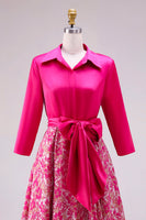 Laden Sie das Bild in den Galerie-Viewer, Fuchsia Blumen A-Linie Satin Langes Mutter der Braut Kleid mit Schleife