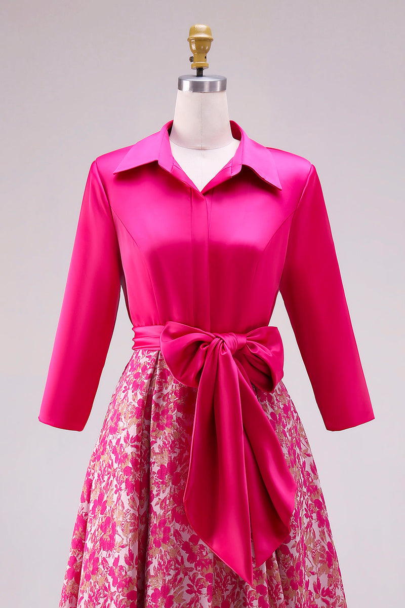 Laden Sie das Bild in den Galerie-Viewer, Fuchsia Blumen A-Linie Satin Langes Mutter der Braut Kleid mit Schleife