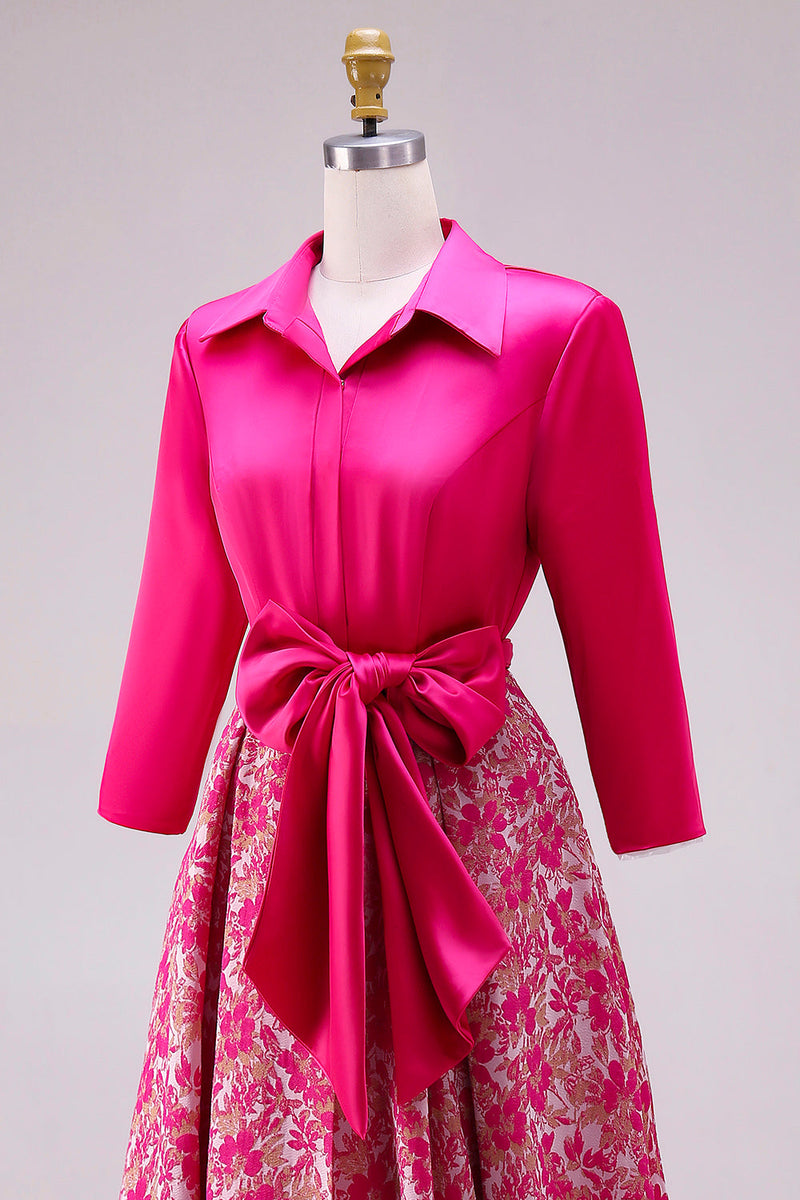 Laden Sie das Bild in den Galerie-Viewer, Fuchsia Blumen A-Linie Satin Langes Mutter der Braut Kleid mit Schleife
