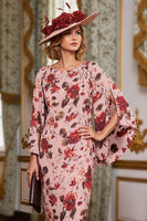 Laden Sie das Bild in den Galerie-Viewer, Dusty Rose Blumen Etui Bedrucktes Kleid der Brautmutter mit Cape-Ärmeln