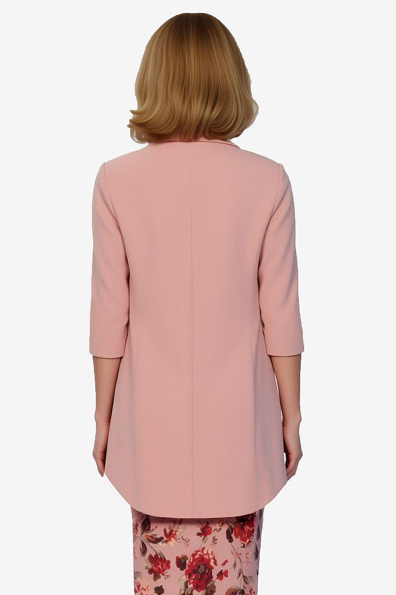 Laden Sie das Bild in den Galerie-Viewer, Dusty Rose Blumen Bedrucktes Etui 2-teiliges Midikleid für die Brautmutter mit Jacke