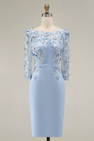 Laden Sie das Bild in den Galerie-Viewer, Hellblaues Bateau-Ausschnitt Bodycon Midi Mutter-der-Braut-Kleid mit 3/4-Ärmeln