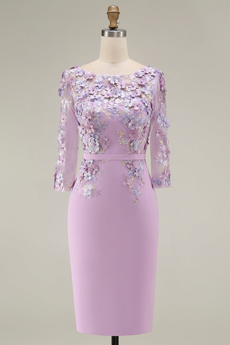 Laden Sie das Bild in den Galerie-Viewer, Hellblaues Bateau-Ausschnitt Bodycon Midi Mutter-der-Braut-Kleid mit 3/4-Ärmeln