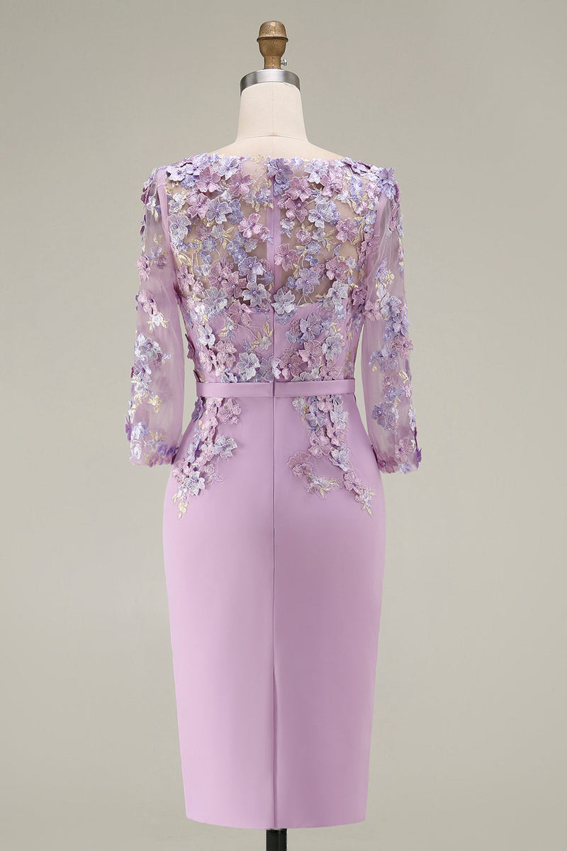 Laden Sie das Bild in den Galerie-Viewer, Hellblaues Bateau-Ausschnitt Bodycon Midi Mutter-der-Braut-Kleid mit 3/4-Ärmeln