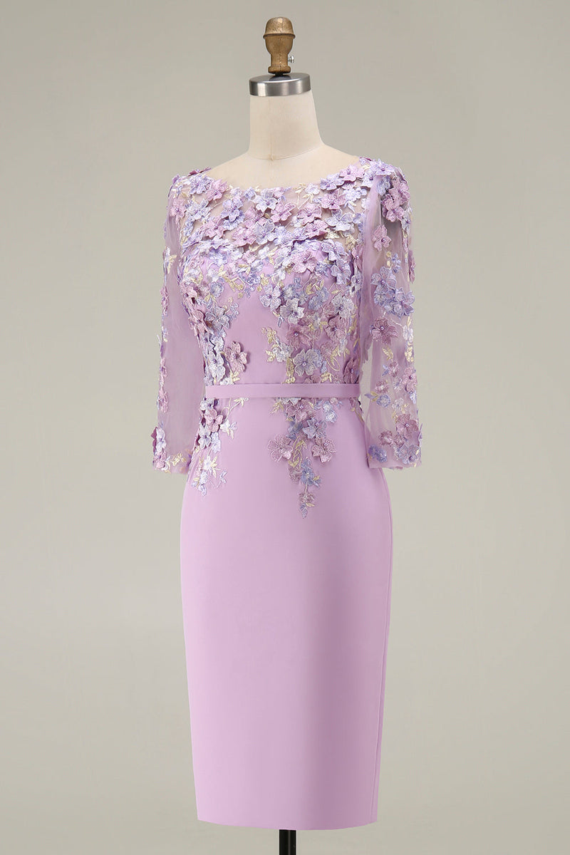 Laden Sie das Bild in den Galerie-Viewer, Hellblaues Bateau-Ausschnitt Bodycon Midi Mutter-der-Braut-Kleid mit 3/4-Ärmeln