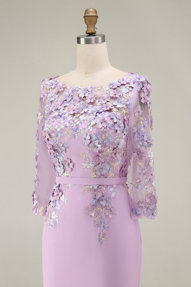 Laden Sie das Bild in den Galerie-Viewer, Hellblaues Bateau-Ausschnitt Bodycon Midi Mutter-der-Braut-Kleid mit 3/4-Ärmeln