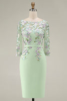 Laden Sie das Bild in den Galerie-Viewer, Hellblaues Bateau-Ausschnitt Bodycon Midi Mutter-der-Braut-Kleid mit 3/4-Ärmeln