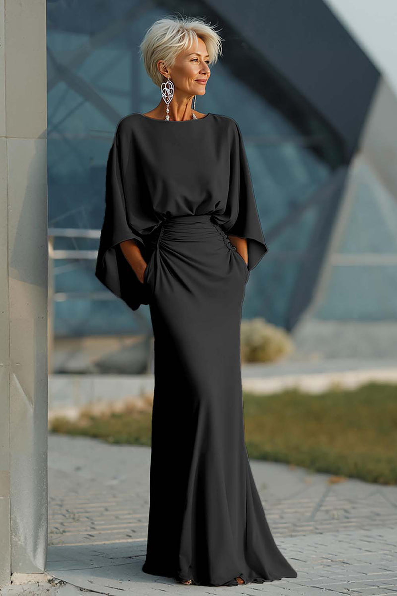 Laden Sie das Bild in den Galerie-Viewer, Silberne Scheide 3/4 Ärmeln Langes Mutter der Braut Kleid mit Taschen