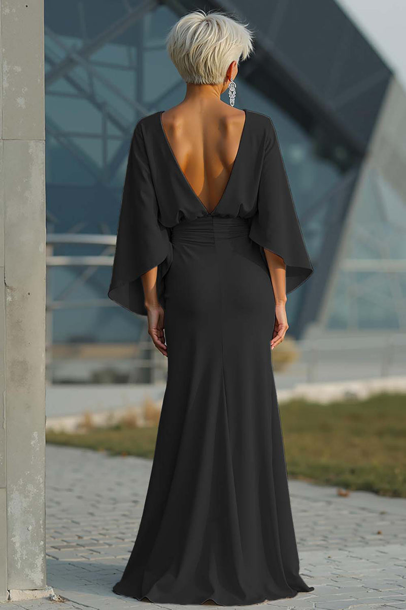 Laden Sie das Bild in den Galerie-Viewer, Silberne Scheide 3/4 Ärmeln Langes Mutter der Braut Kleid mit Taschen