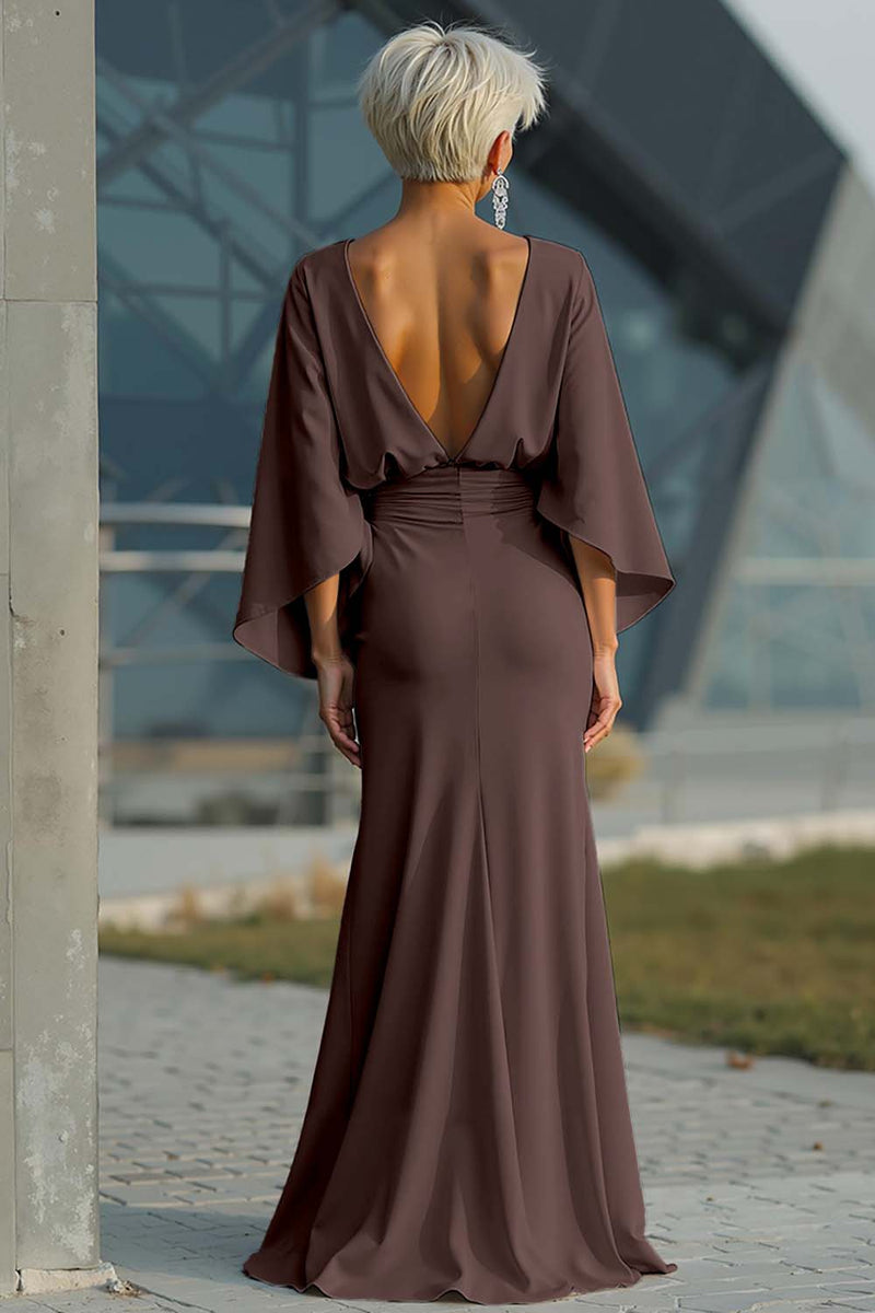 Laden Sie das Bild in den Galerie-Viewer, Silberne Scheide 3/4 Ärmeln Langes Mutter der Braut Kleid mit Taschen