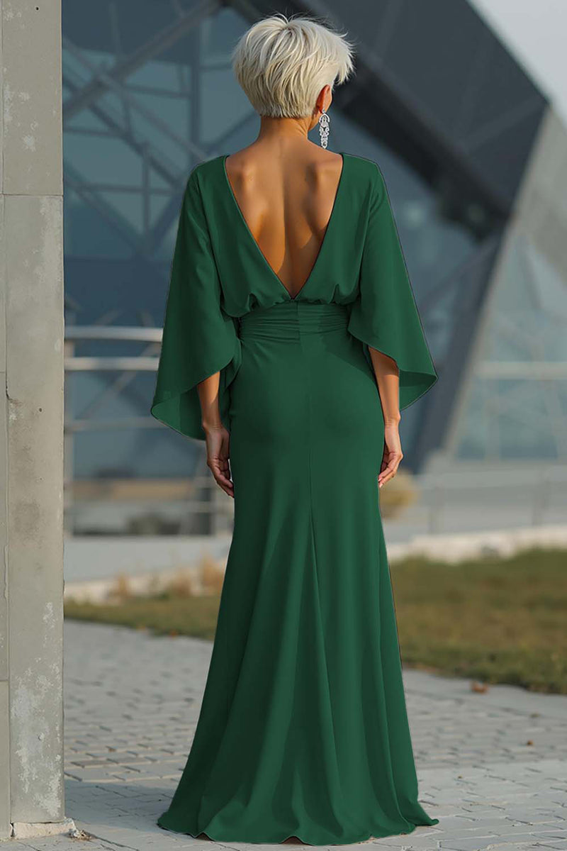 Laden Sie das Bild in den Galerie-Viewer, Silberne Scheide 3/4 Ärmeln Langes Mutter der Braut Kleid mit Taschen