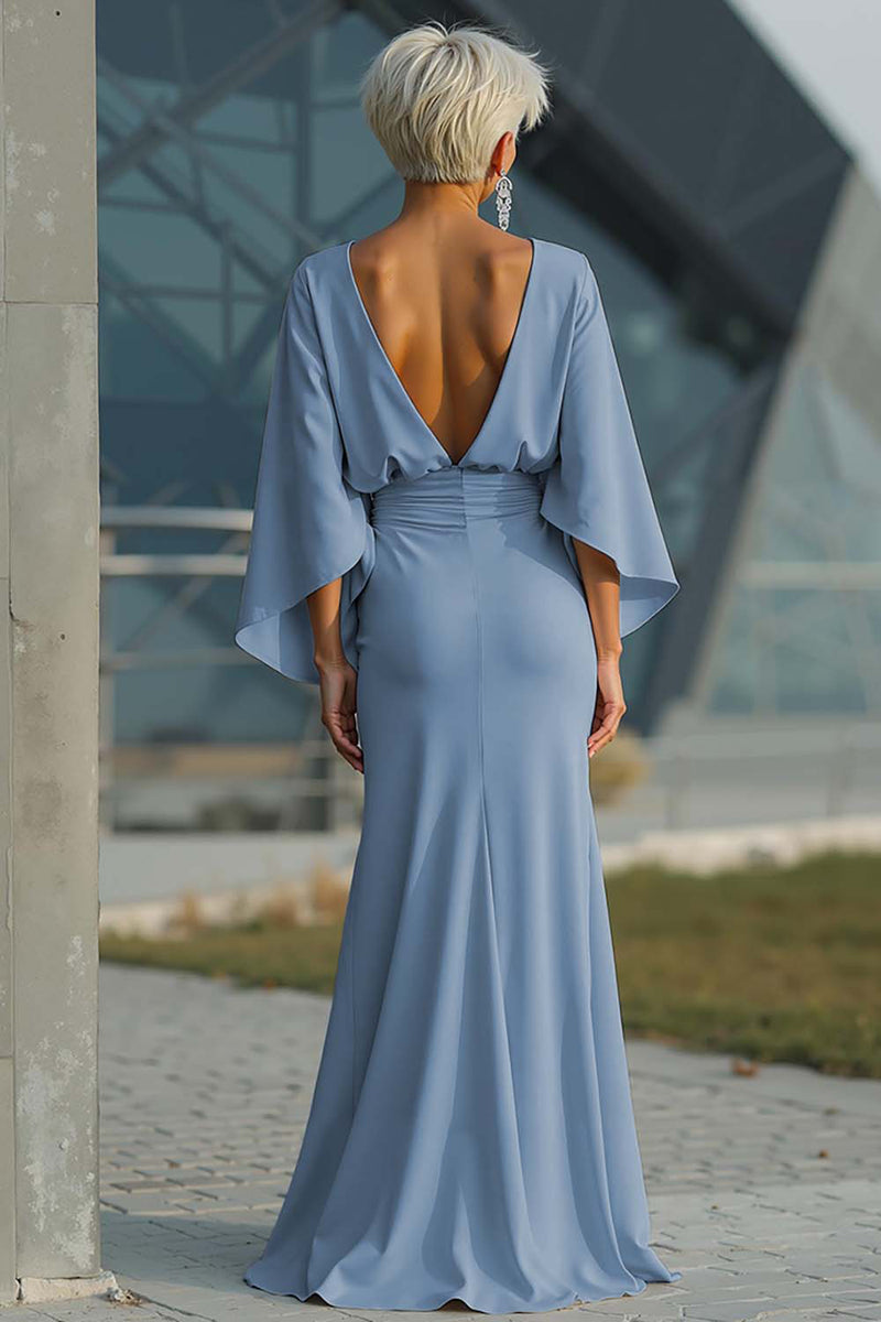 Laden Sie das Bild in den Galerie-Viewer, Silberne Scheide 3/4 Ärmeln Langes Mutter der Braut Kleid mit Taschen