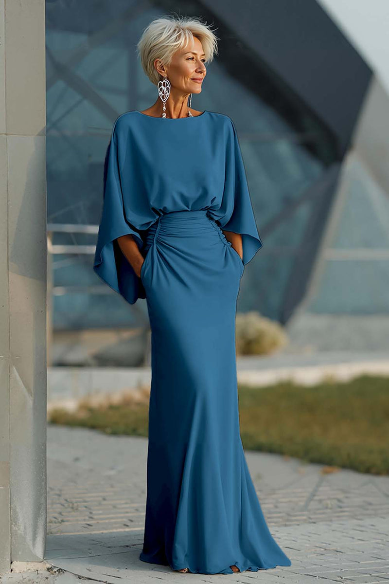 Laden Sie das Bild in den Galerie-Viewer, Silberne Scheide 3/4 Ärmeln Langes Mutter der Braut Kleid mit Taschen