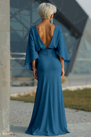 Laden Sie das Bild in den Galerie-Viewer, Silberne Scheide 3/4 Ärmeln Langes Mutter der Braut Kleid mit Taschen