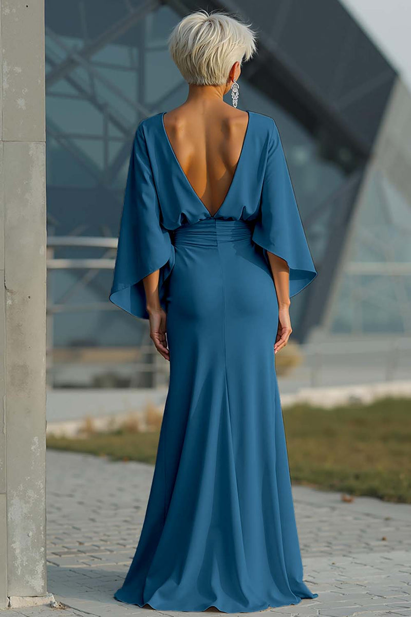Laden Sie das Bild in den Galerie-Viewer, Silberne Scheide 3/4 Ärmeln Langes Mutter der Braut Kleid mit Taschen