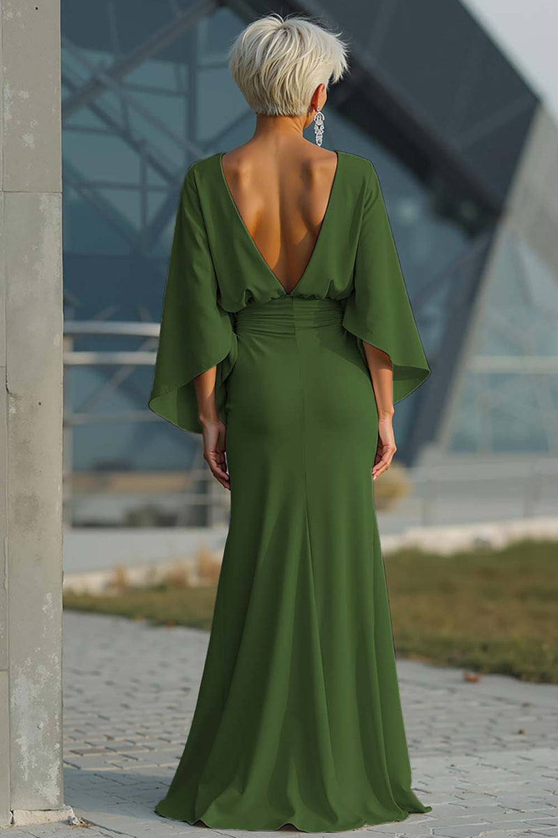 Laden Sie das Bild in den Galerie-Viewer, Silberne Scheide 3/4 Ärmeln Langes Mutter der Braut Kleid mit Taschen