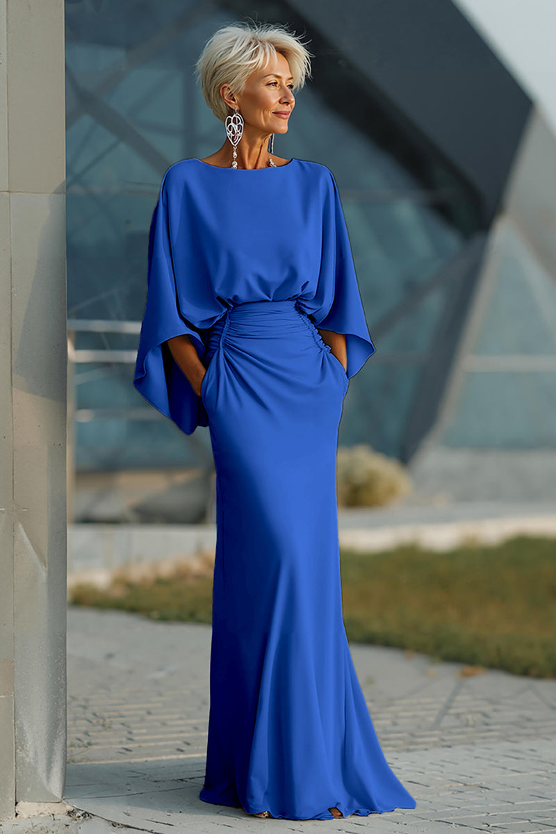 Laden Sie das Bild in den Galerie-Viewer, Silberne Scheide 3/4 Ärmeln Langes Mutter der Braut Kleid mit Taschen