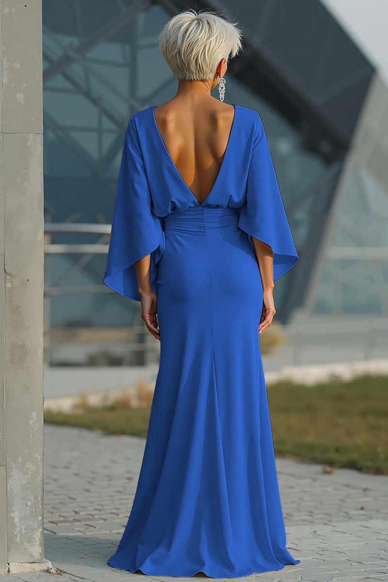 Laden Sie das Bild in den Galerie-Viewer, Silberne Scheide 3/4 Ärmeln Langes Mutter der Braut Kleid mit Taschen