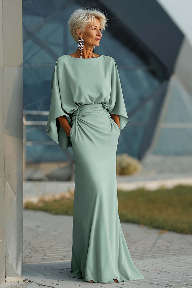 Laden Sie das Bild in den Galerie-Viewer, Silberne Scheide 3/4 Ärmeln Langes Mutter der Braut Kleid mit Taschen