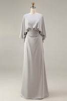 Laden Sie das Bild in den Galerie-Viewer, Silberne Scheide 3/4 Ärmeln Langes Mutter der Braut Kleid mit Taschen