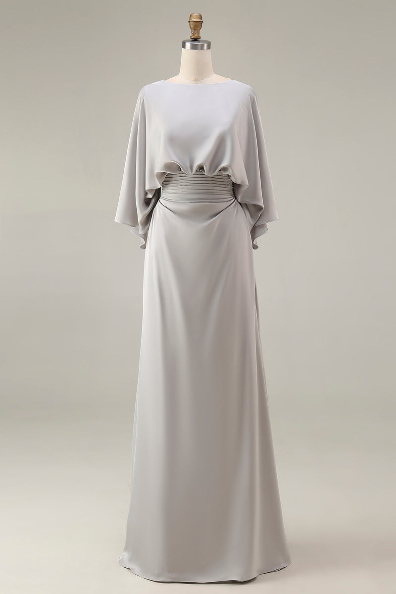 Laden Sie das Bild in den Galerie-Viewer, Silberne Scheide 3/4 Ärmeln Langes Mutter der Braut Kleid mit Taschen