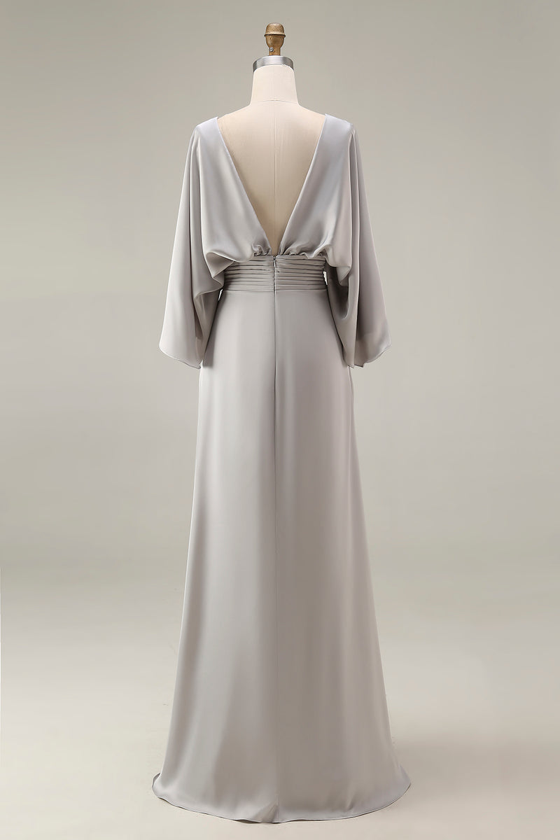 Laden Sie das Bild in den Galerie-Viewer, Silberne Scheide 3/4 Ärmeln Langes Mutter der Braut Kleid mit Taschen
