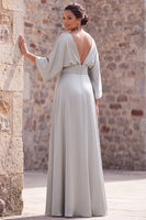 Laden Sie das Bild in den Galerie-Viewer, Silberne Scheide 3/4 Ärmeln Langes Mutter der Braut Kleid mit Taschen