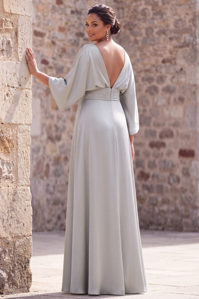 Laden Sie das Bild in den Galerie-Viewer, Silberne Scheide 3/4 Ärmeln Langes Mutter der Braut Kleid mit Taschen