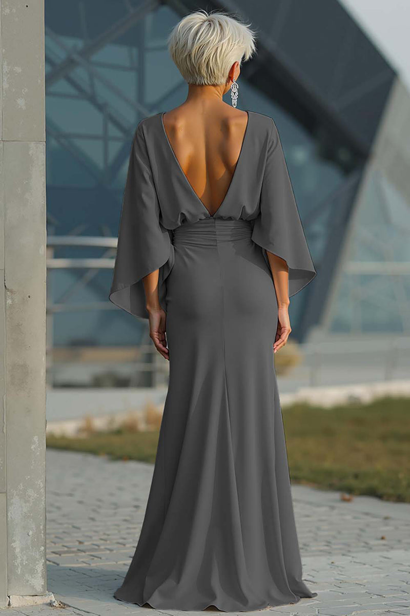 Laden Sie das Bild in den Galerie-Viewer, Silberne Scheide 3/4 Ärmeln Langes Mutter der Braut Kleid mit Taschen