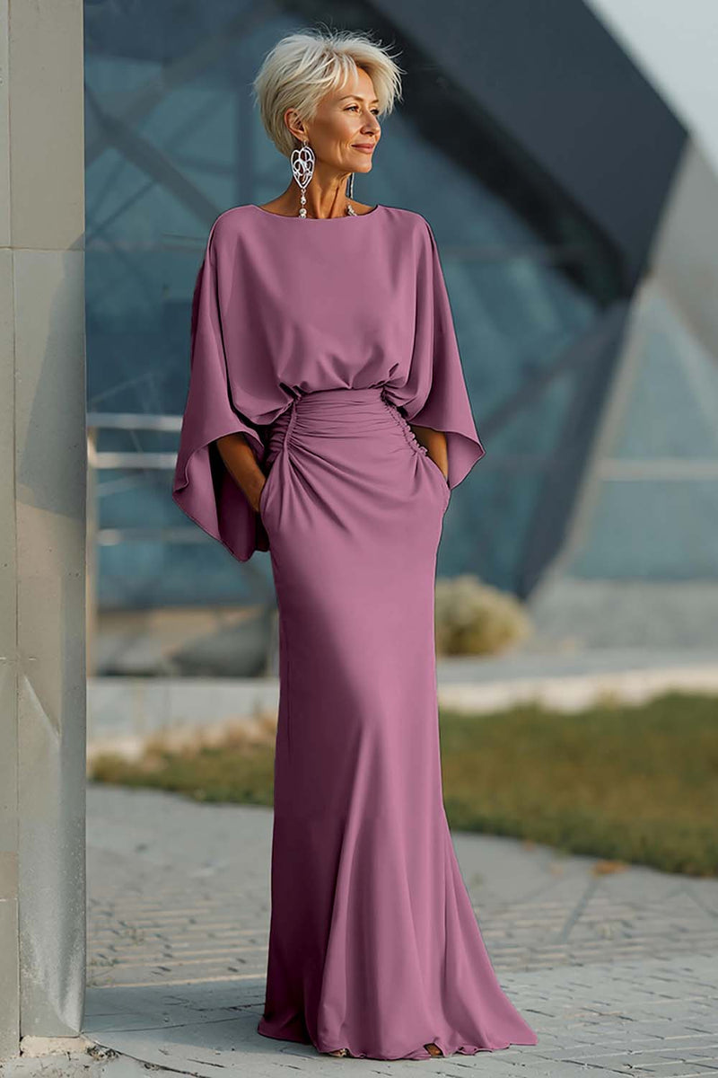 Laden Sie das Bild in den Galerie-Viewer, Silberne Scheide 3/4 Ärmeln Langes Mutter der Braut Kleid mit Taschen