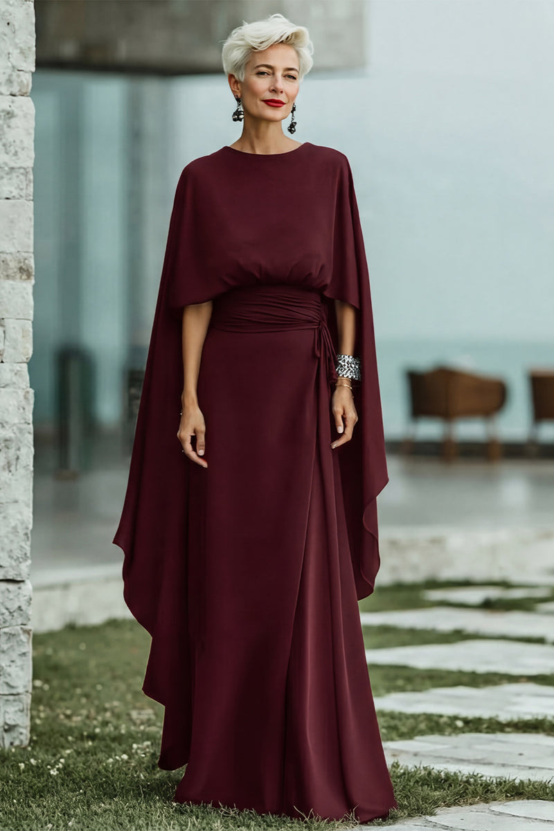 Laden Sie das Bild in den Galerie-Viewer, Schwarzes A-Linie Rundhals Langes Mutter der Braut kleid
