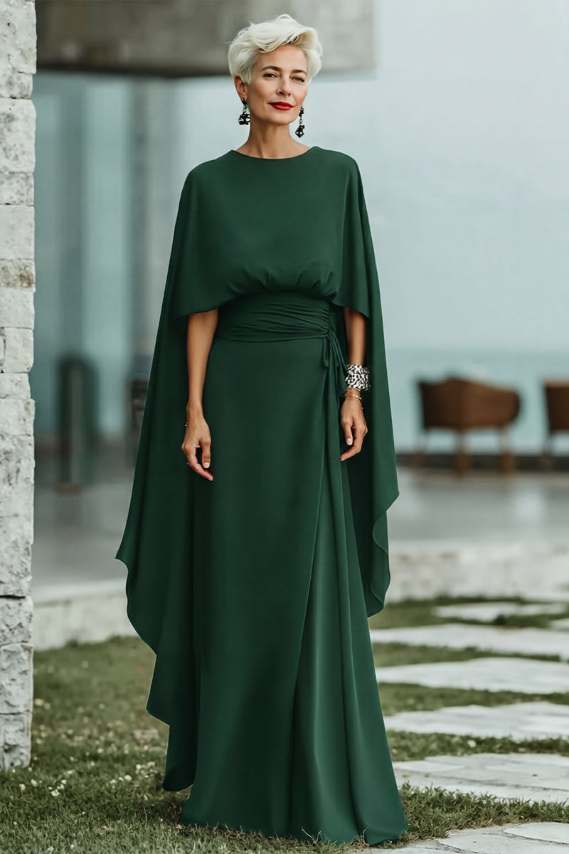 Laden Sie das Bild in den Galerie-Viewer, Schwarzes A-Linie Rundhals Langes Mutter der Braut kleid