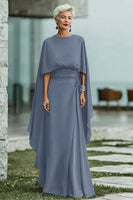 Laden Sie das Bild in den Galerie-Viewer, Schwarzes A-Linie Rundhals Langes Mutter der Braut kleid