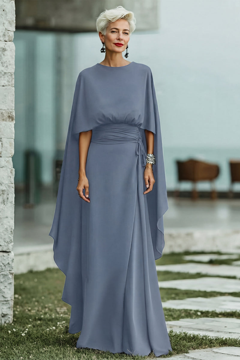 Laden Sie das Bild in den Galerie-Viewer, Schwarzes A-Linie Rundhals Langes Mutter der Braut kleid