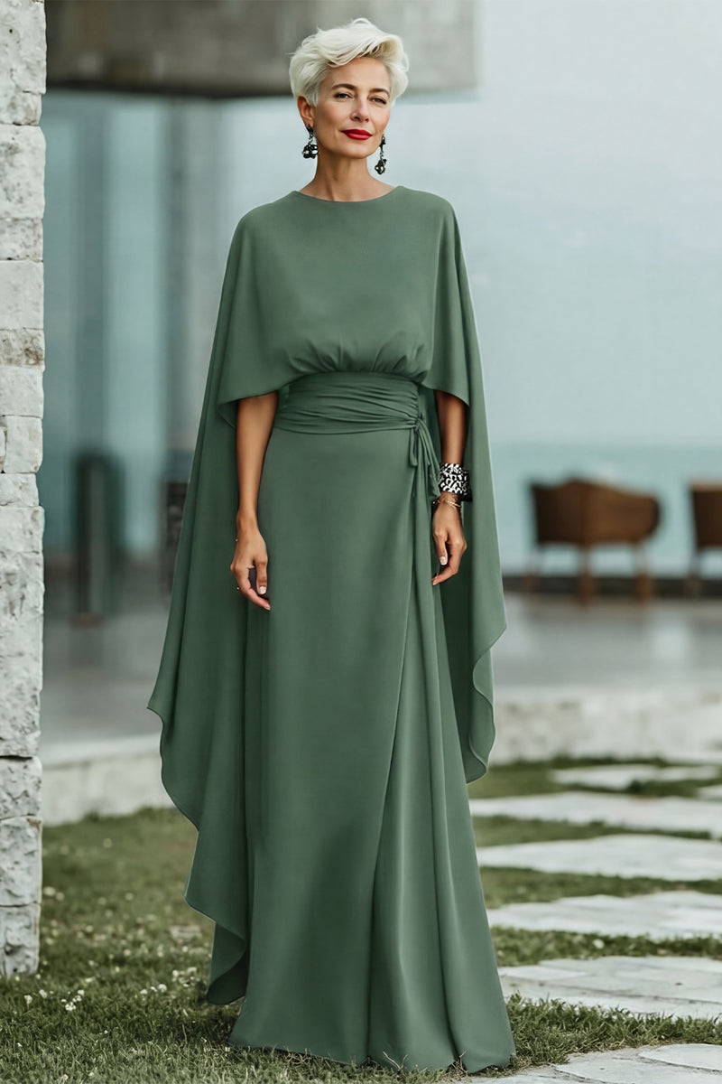 Laden Sie das Bild in den Galerie-Viewer, Schwarzes A-Linie Rundhals Langes Mutter der Braut kleid