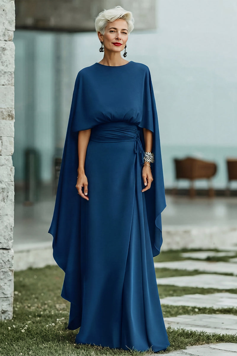 Laden Sie das Bild in den Galerie-Viewer, Schwarzes A-Linie Rundhals Langes Mutter der Braut kleid