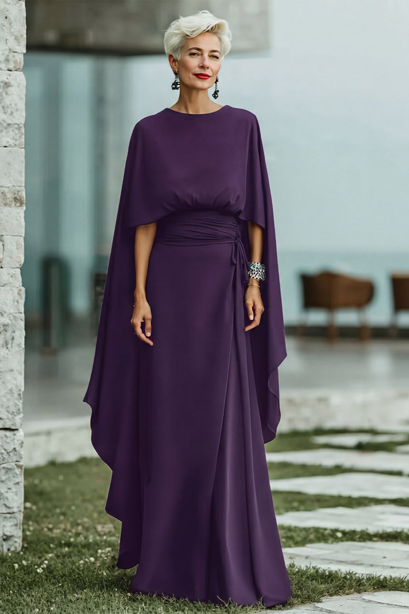 Laden Sie das Bild in den Galerie-Viewer, Schwarzes A-Linie Rundhals Langes Mutter der Braut kleid