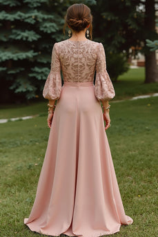 Dusty Rose A-Linie Spitze Langes Brautmutter Kleid mit 3/4 Ärmeln