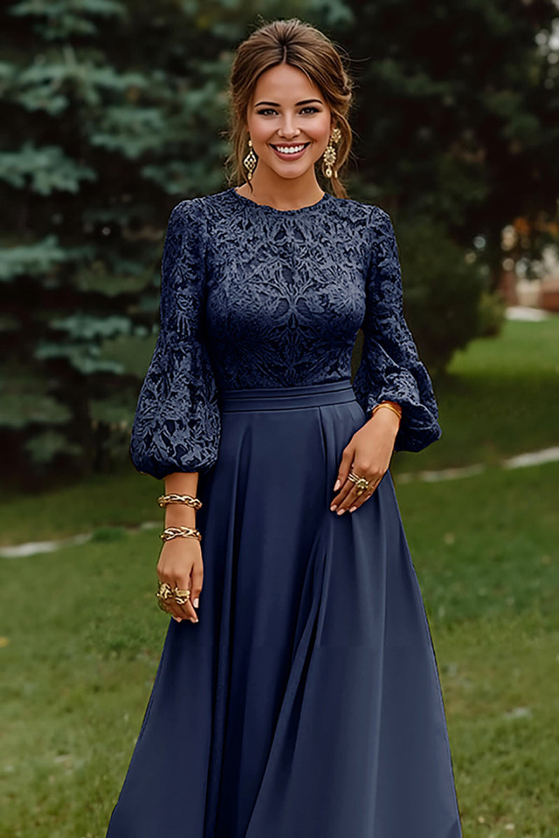 Laden Sie das Bild in den Galerie-Viewer, Dusty Rose A-Linie Spitze Langes Brautmutter Kleid mit 3/4 Ärmeln