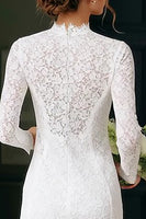 Laden Sie das Bild in den Galerie-Viewer, Vintage Elfenbein Spitze Hochhals Bodycon Kurzes Standesamt Kleid mit Ärmeln