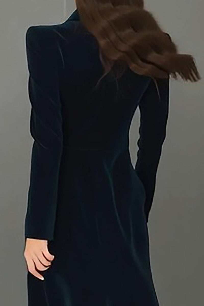 Laden Sie das Bild in den Galerie-Viewer, Marine Peak Revers Einreihiges Blazerkleid mit Schlitz