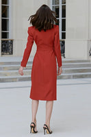 Laden Sie das Bild in den Galerie-Viewer, Rotes Sheath Peak Revers Midi Arbeitskleid mit Schlitz