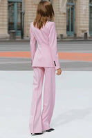 Laden Sie das Bild in den Galerie-Viewer, Rosa Zweiteilige Peak Revers Doppelreihige Damenanzüge