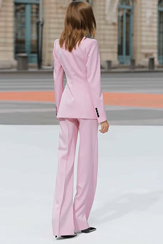 Rosa Zweiteilige Peak Revers Doppelreihige Damenanzüge