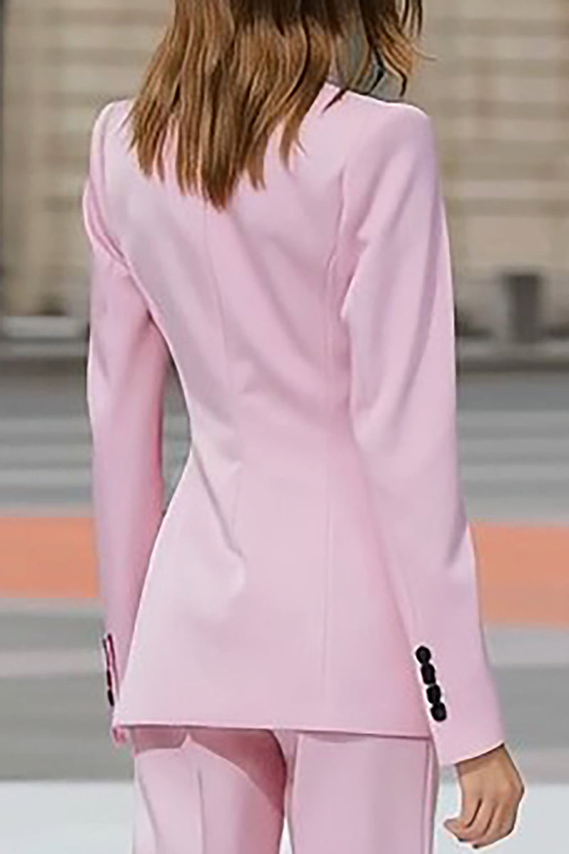 Laden Sie das Bild in den Galerie-Viewer, Rosa Zweiteilige Peak Revers Doppelreihige Damenanzüge