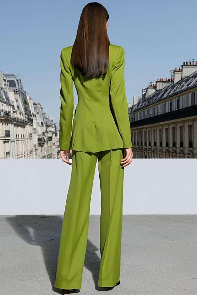 Laden Sie das Bild in den Galerie-Viewer, Grüne Zweiteilige Peak Revers Damenanzüge