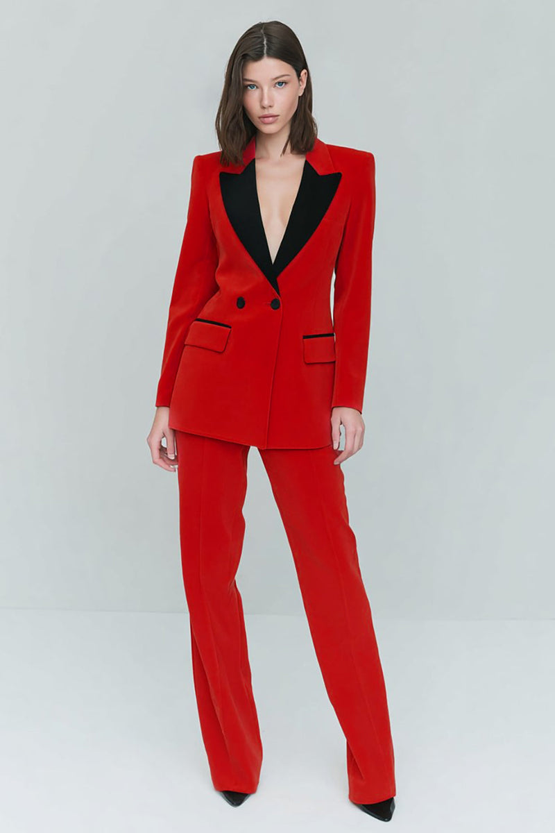 Laden Sie das Bild in den Galerie-Viewer, Rote Zweiteilige Peak Revers Damen Arbeitsanzüge